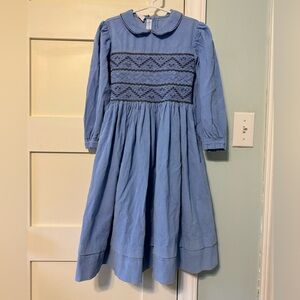 Smocked cord long sleeve dress